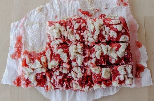 Strawberry Rhubarb Shortbread Squares - dairy free and gluten free!