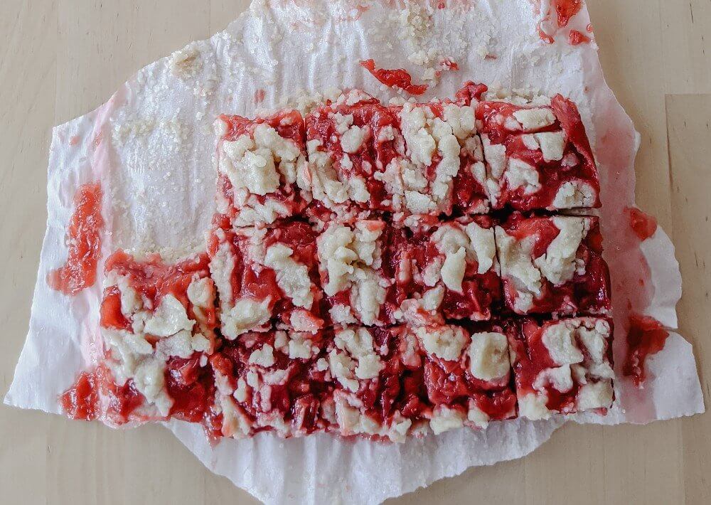 Strawberry Rhubarb Shortbread Squares - dairy free and gluten free!